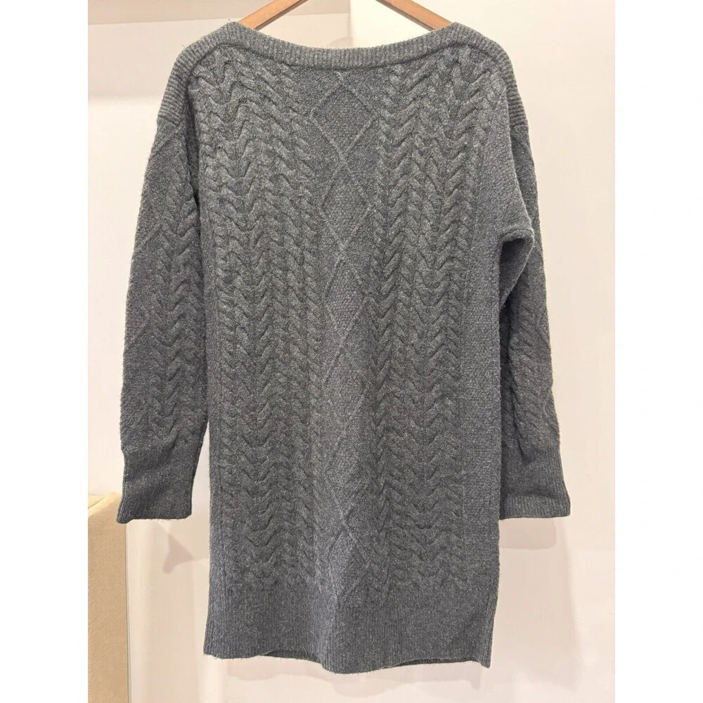 J.Crew Womens S Charcoal Wool Alpaca Boat Neck Relaxed Cable Knit Sweater Dress - Picture 2 of 8